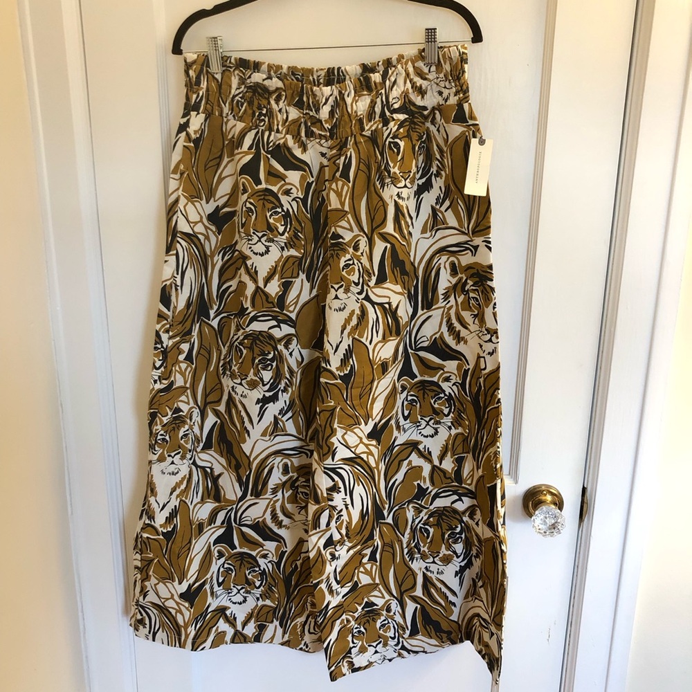 NWT Anthropologie Wide Leg Crop Pants Tiger Linen cotton animal print